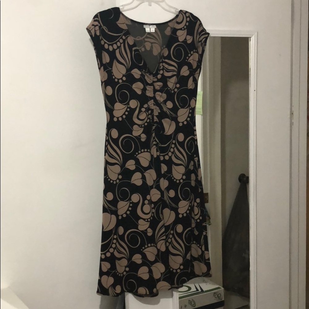 London times tan/black dress.